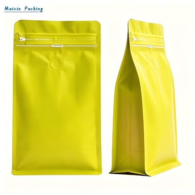 Matte bright yellow aluminum foil flat bottom coffee bag
