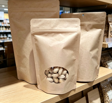 Kraft paper bag with window for nuts