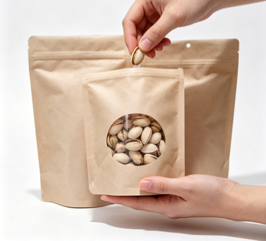 Kraft paper bag with window for nuts
