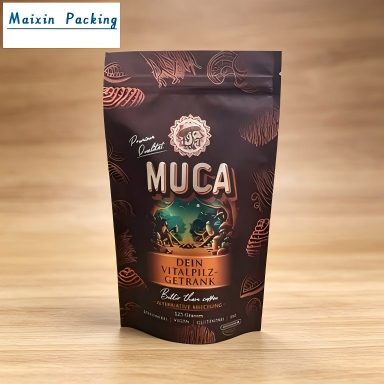 Matte Finish Stand Up Pouch With Resealable Zipper For Coffee Bean Packaging