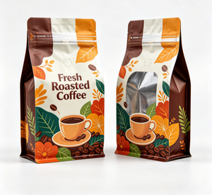 Aluminum Foil Eight Side Seal Coffee Bean Stand Up Pouch With Clear Window And Resealable Zipper