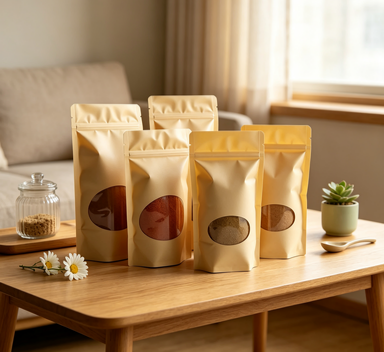 Kraft zip lock stand pouch with window Kraft zip lock stand pouch with window